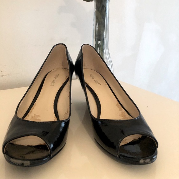 Nine West Shoes - Nine West Black Patent Peep Toe Wedge Pumps - Size 8.5